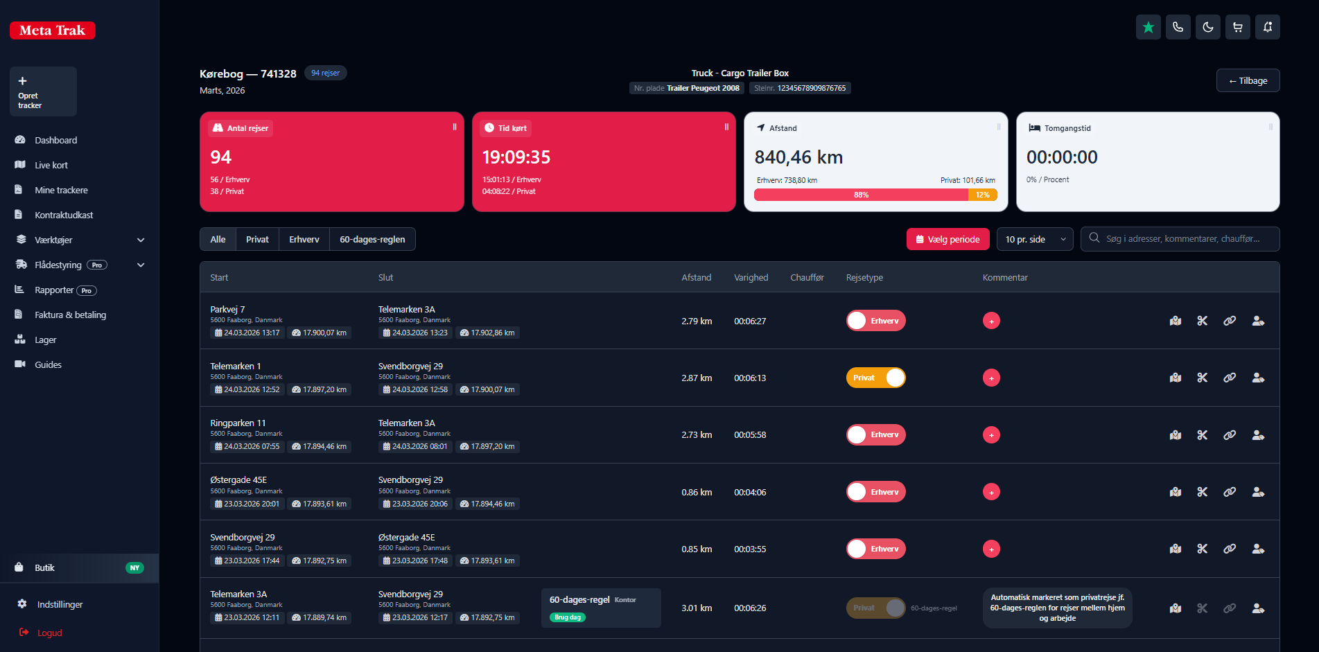 Customer portal in dark theme